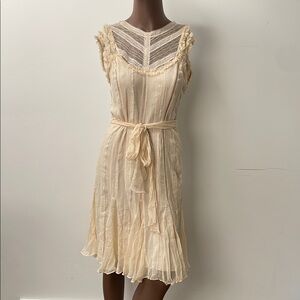 BCBGMaxazria Lace Dress Tulle Silk Fit & Flare Sleeveless Boho Cream Beige 6 New